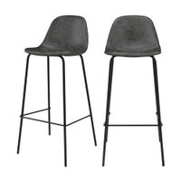 set de 2 sillas de bar 75 cm en piel sintetica grisnegro