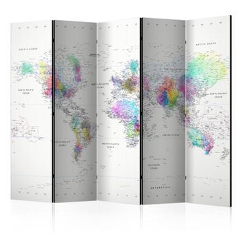 Biombo - Room Divider – White-colorful World Map (225x172 Cm)