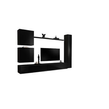 Conjunto De Muebles Para Salón Switch Viii De Diseño, Color Negro Brillante.