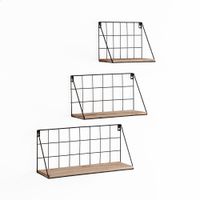 set de 3 estantes de pared metal negro y madera de paulownia