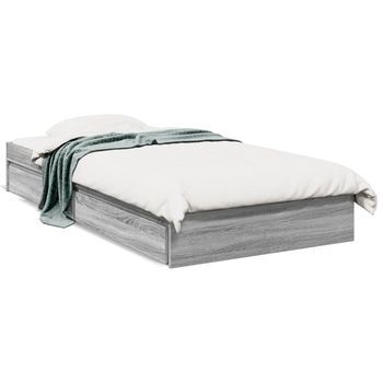 Cama Individual | Cama Para Adultos | Cama Con Cajones Madera Ingeniería Gris Sonoma 90x200 Cm