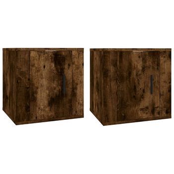 2 Uds Muebles Tv De Pared | Mueble De Salón | Armario Tv Roble Ahumado 40x34,5x40 Cm