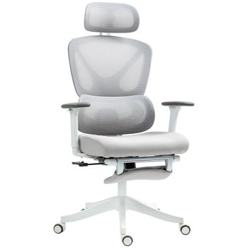 HOMCOM Silla de Escritorio de Malla Reclinable con Reposacabezas Giratoria Soporte Lumbar Reposapiés y Altura Regulable Gris   Aosom España