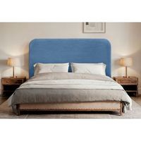 dhome cabecero azul curvo tapizado en pana 100cm con altura 70cm para pared acustico absorbente cabezal cama dormitorio azul 100cm