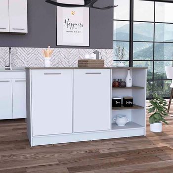 Isla De Cocina Ginger Con Almacenamiento Espacioso Y Encimera ,90.57 Cm  X 149.98 Cm  X 66.97 Cm  , Multicolor