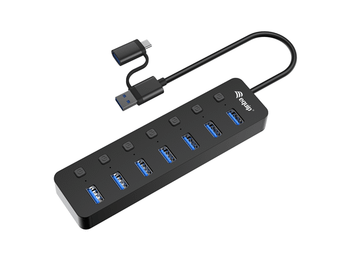 HUB USB EQUIP LIFE 128965 7 PUERTOS USB-A 3.2 GEN1 CON INTERRUPTOR LED 5V/2A INCLUYE ADAPTADOR A USB-C