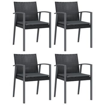 Pack 4 Uds Sillas Jardín | Silla De Exterior | Sillón Cojines Ratán Sintético Negro 56,5x57x83 Cm