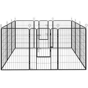 PawHut Parque para Perros de 12 Paneles con 2 Puertas Corralito para Perros para Exterior Interior de Acero 80x120 cm Negro