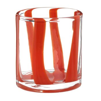 Vaso de vidrio con rayas naranjas