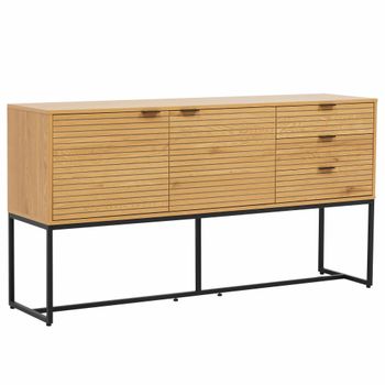 Aparador 2 puertas y 3 cajones melamina 160 cm madera y negro