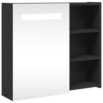 Mueble De Baño | Armario De Baño Con Espejo Y Luz Led Negro 60x13x52 Cm