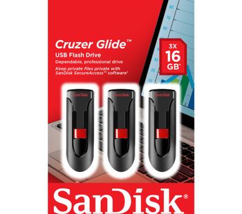 SANDISK Cruzer Glide USB 2.0 Memory Stick - 16 GB, Pack of 3