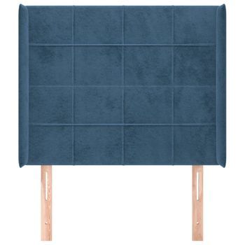 Cabecero Cama Mueble De Dormitorio Con Orejas De Terciopelo Oscuro 83 X 16 X 118/128 Cm Azul M02_0003737