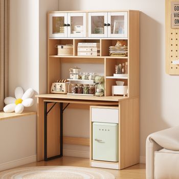 Escritorio Con Armario - Mueble De Oficina - Mdf - Natural Y Blanco (110x55x180cm)