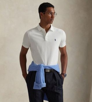 Polo Ralph Lauren para hombre. 710941439002 Polo de piqué elástico Custom Slim Fit blanco (XXL), Casual, Algodón, Manga corta
