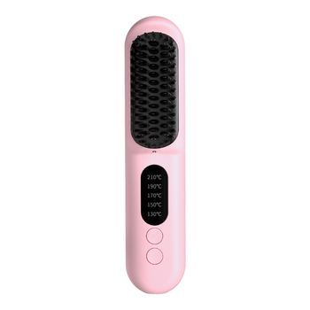 Cepillo Eléctrico Alisador De Iones Negativos Con 5 Ajustes De Temperatura De 130 °c A 210 °c. 4,5x4,5x21 Cm. Color: Rosa