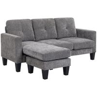 homcom sofa chaise longue reversible con estructura de acero tapizado en chenilla 186x130x84cm gris oscuro