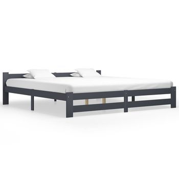 Estructura Cama Sin Colchón Madera Pino Gris Oscuro 200x200 Cm Vidaxl