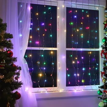 Aigostar Guirnalda Luces Exterior Solar, 1×1m 100 LED Cadena de Luces Navidad, 8 Modos Cortina de Luces, IP65 Impermeable Cadena de Luces Solares para Balcón, Jardín, Boda, Fiesta (RGB)