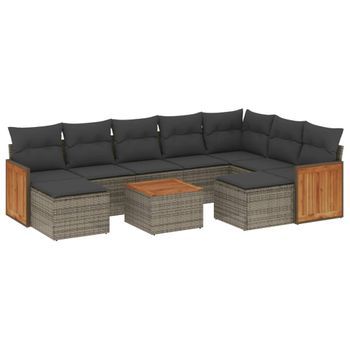 Set De Sofás De Jardín 10 Piezas Con Cojines Ratán Sintético Gris