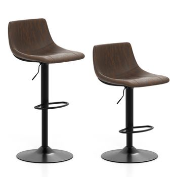 Costway Juego de 2 Taburetes de Bar Ajustables en Altura Silla de Bar Tapizada con Respaldo Estructura Metálica Giratoria 360° para Comedor Marrón