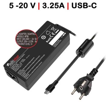 Cargador Usb-c Multivoltaje Para Portátil 5v-20v 3.25a 65w Negro