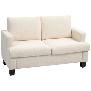 HOMCOM Sofá 2 plazas 120 cm con cojines de respaldo extraíbles, tela chenilla para sala, habitación, oficina, beige