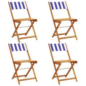 Pack 4 Uds Sillas Jardín | Silla De Exterior | Sillón Reclinables Madera Maciza Tela Azul Blanco