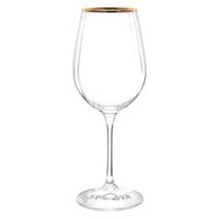 copa de vino de vidrio con borde dorado