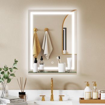 Espejo De Baño De Vidrio Templado Kleankin 60x80 Cm-plata