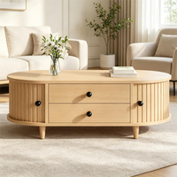 mesa de centro con puertas enrollables 2 cajones y patas de madera 100 x 50 x 36 cm