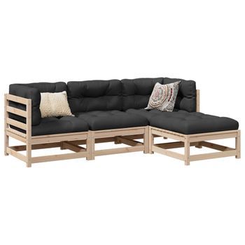 Conjunto De Sofás De Jardín 4 Uds | Mueble Jardin Mesa Y Sillas Madera Maciza De Pino Cfw451865