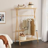 perchero burro horten con 1 barra y 2 estantes bambu 140 x 90 x 45 cm - color natural encasa