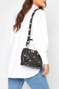 Bolso Negro Acolchado Tachas Doradas
