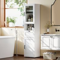 columna de bano de mdf vidrio homcom 40x30x165 cm blanco