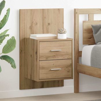 Mesita De Noche De Pared 2 Uds - Dormitorio - Contrachapado - Roble (48.5x32.5x80cm)
