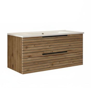 Kibath Mueble De Baño Con Lavabo Ken Sobre Encimera 100x45 Cm Acabado Desierto Mate 3 Cajones Con Patas