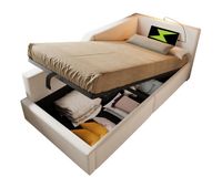 cama individual de terciopelo 90x190cm con almacenajebeige