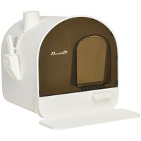 pawhut arenero para gatos cerrado con bandeja extraible pala y filtro desodorizante 43x44x47 cm diseno moderno blanco   aosom espana