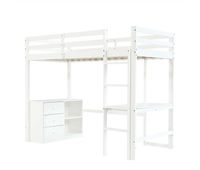 cama alta infantil 90x200 cm - con escritorio cajonera y estanteria escalera 4 peldanos - blanco