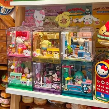 AREAX Sanrio Cute Shop Caja de Rompecabezas de Ensamblaje de Juguetes Kuromi Hello Kitty Pompompurin Cinnamoroll, Regalo de Ensamblaje Manual