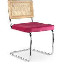 silla de comedor - tapizada en terciopelo - madera y ratan - martha fucsia