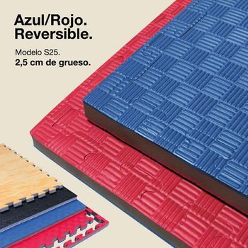Jowy 20 Piezas (20m2) Tatami Puzzle 2,5cm 100x100cm, Densidad Superior – Superficie “5 Líneas” Azul/rojo