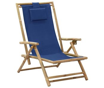 Vidaxl silla de relax reclinable de bambú y tela azul marino