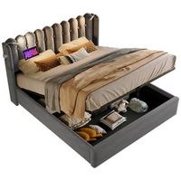 cama doble tapizada - cama infantil 140x200cm - funcion de carga - espacio de almacenamiento - terciopelo - gris