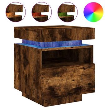 Mesita De Noche | Mesilla De Noche Con Luces Led Roble Ahumado 40x39x48,5 Cm