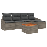 juego de sofa de jardin de 6 uds con cojines gris ratan poliester acacia cfw805442