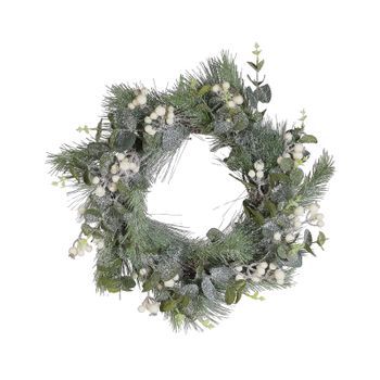 Corona De Navidad Verde Material Sintético Madera Natural Nieve Artificial Diseño Tradicional Redondo 54 Cm Jurmu