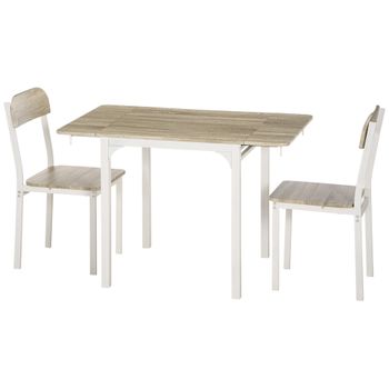 HOMCOM Conjunto de 2 sillas plegables mesa de comedor con 2 sillas mesa plegable 110x70x75 cm Blanco + natural   Aosom España