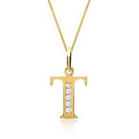 8 quilates cadena de oro letra t con circonita